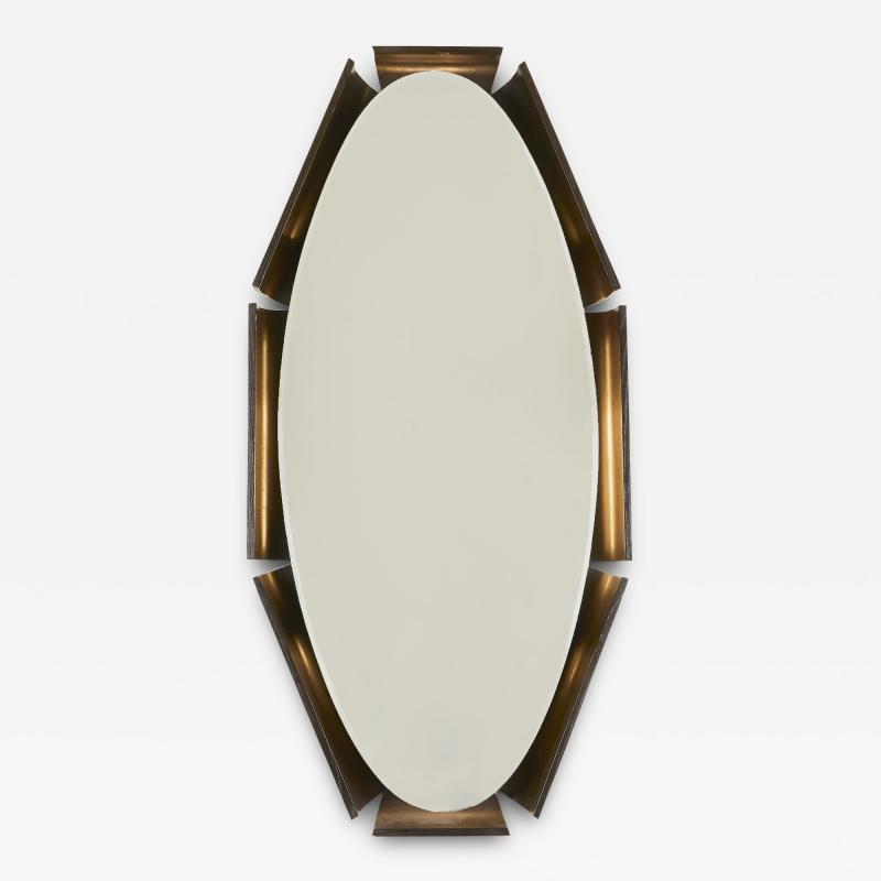 Italian 1970s wooden backlit wall mirror