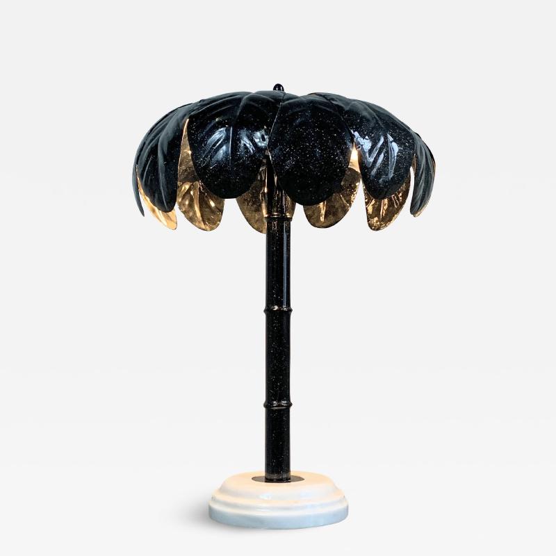 Italian 1980 s Black Palm Tree Lamp on a Marble Base