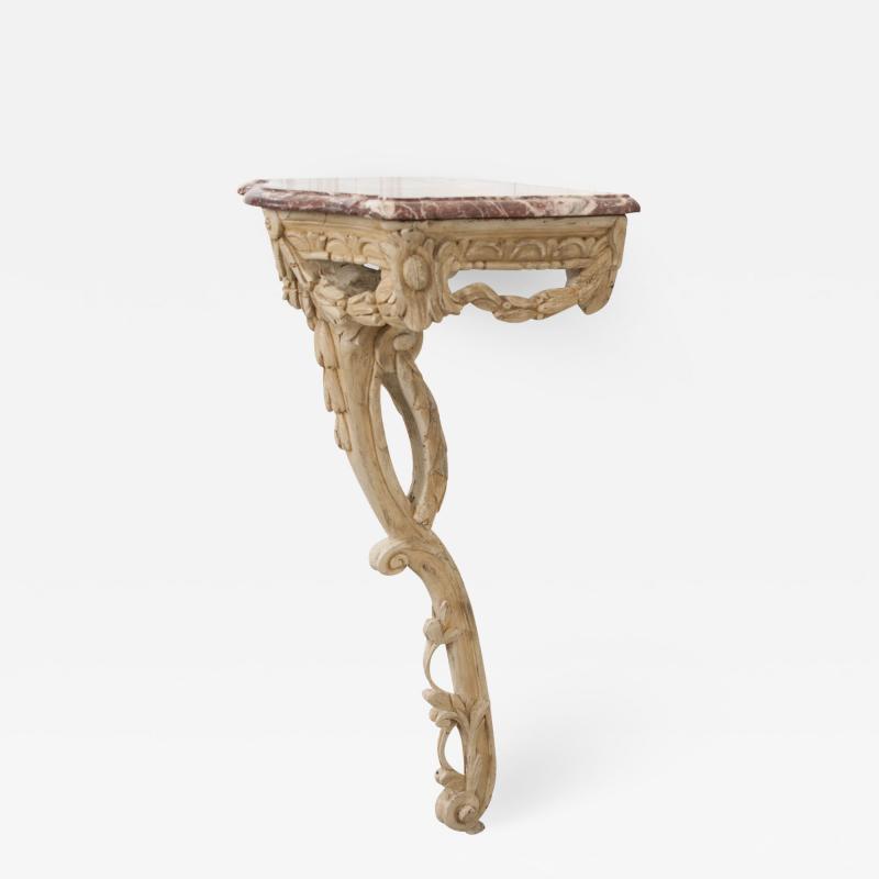 Italian 19th Century Carved Demi Lune Marble Top Console Table