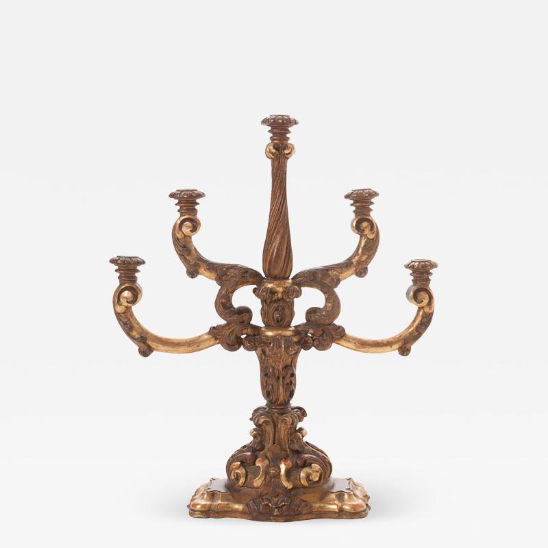 Italian 19th Century Carved Gold Gilt 5 Light Candelabra