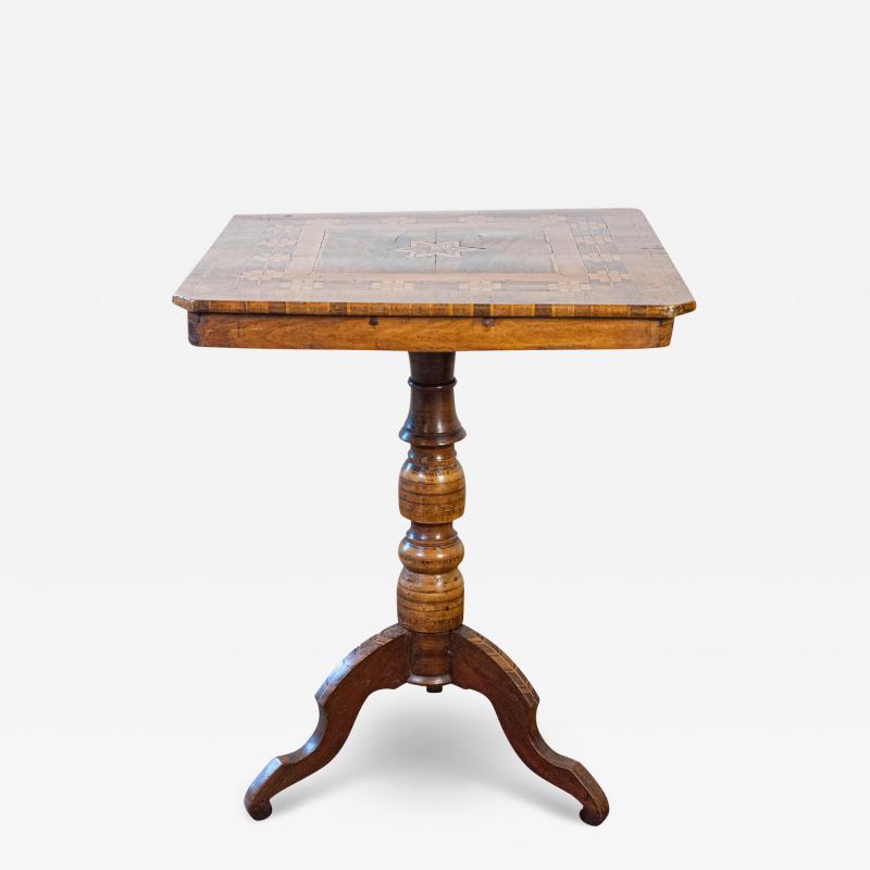 Italian 19th Century Center Table with Marquetry D cor and Turned Pedestal