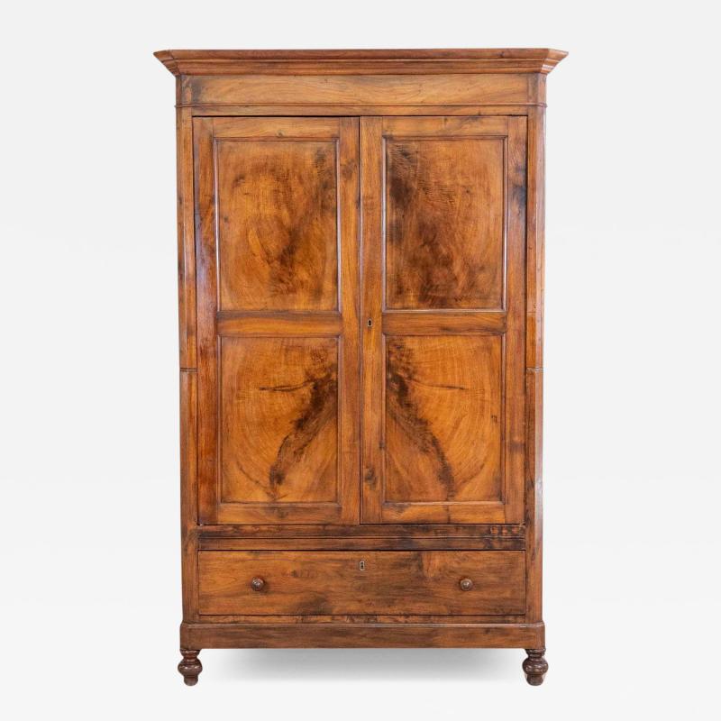 Italian 19th Century Louis Philippe Walnut Wardrobe Cabinet