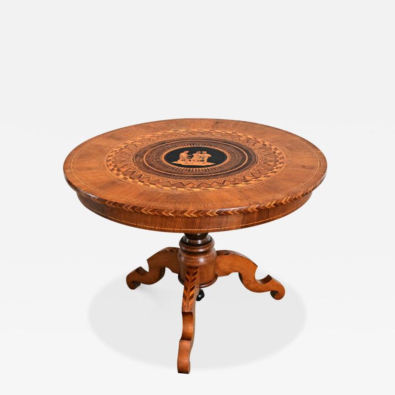Italian 19th Century Marquetry Inlay Round Center Table
