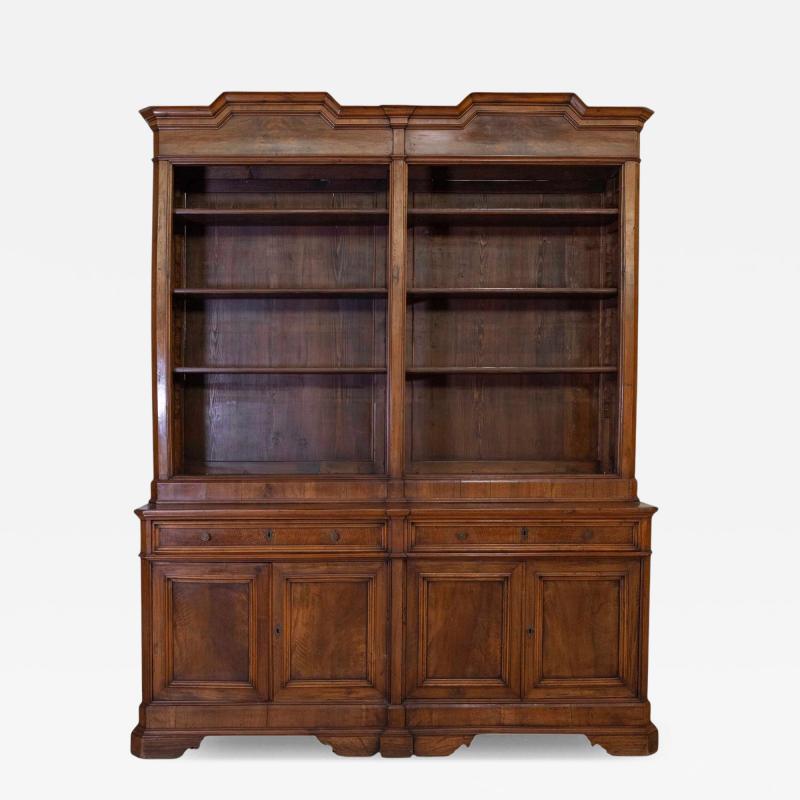 Italian 19th Century Walnut Bookcase with Architectural Design