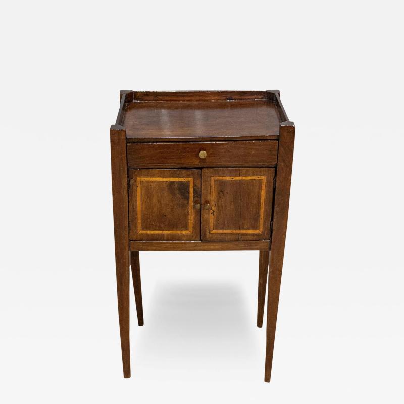 Italian 19th Century Walnut Nightstand Table with Ash Inlaid Banding