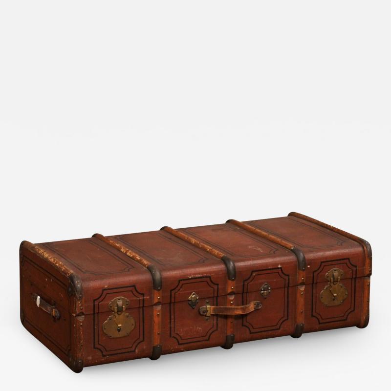 Italian 20th Century Leather Wood and Brass Travel Trunk with Rustic Character