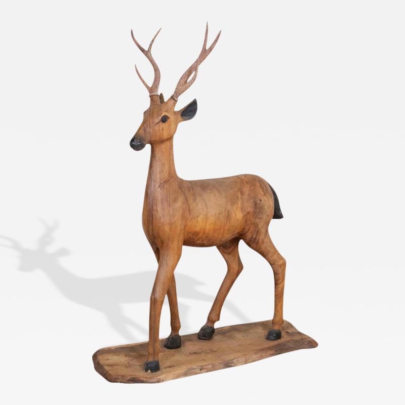 Italian 20th Century Life Size Walnut Deer Sculpture