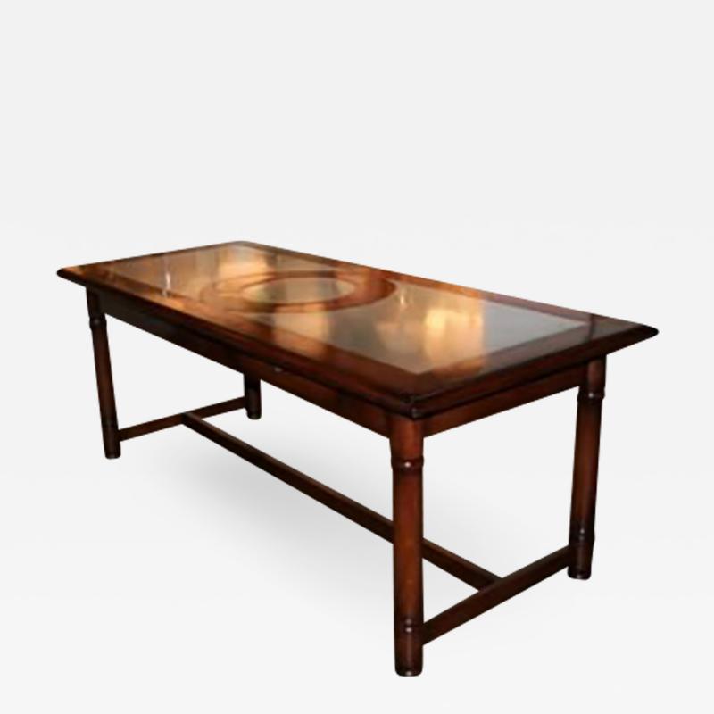 Italian 50s Inlaid Zinc Oak Table