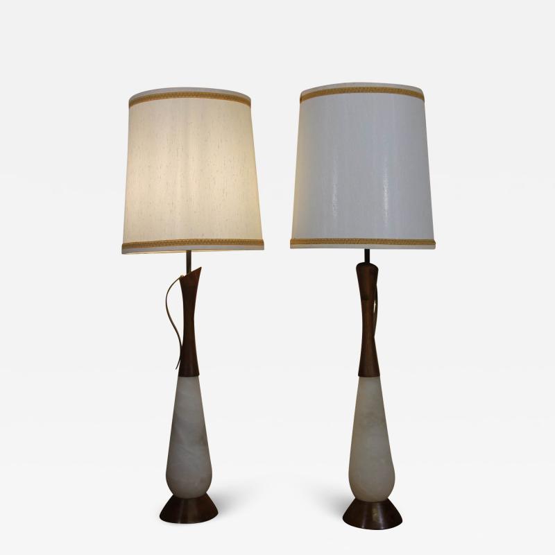 Italian Alabaster Lamps With Original Shades and Finials