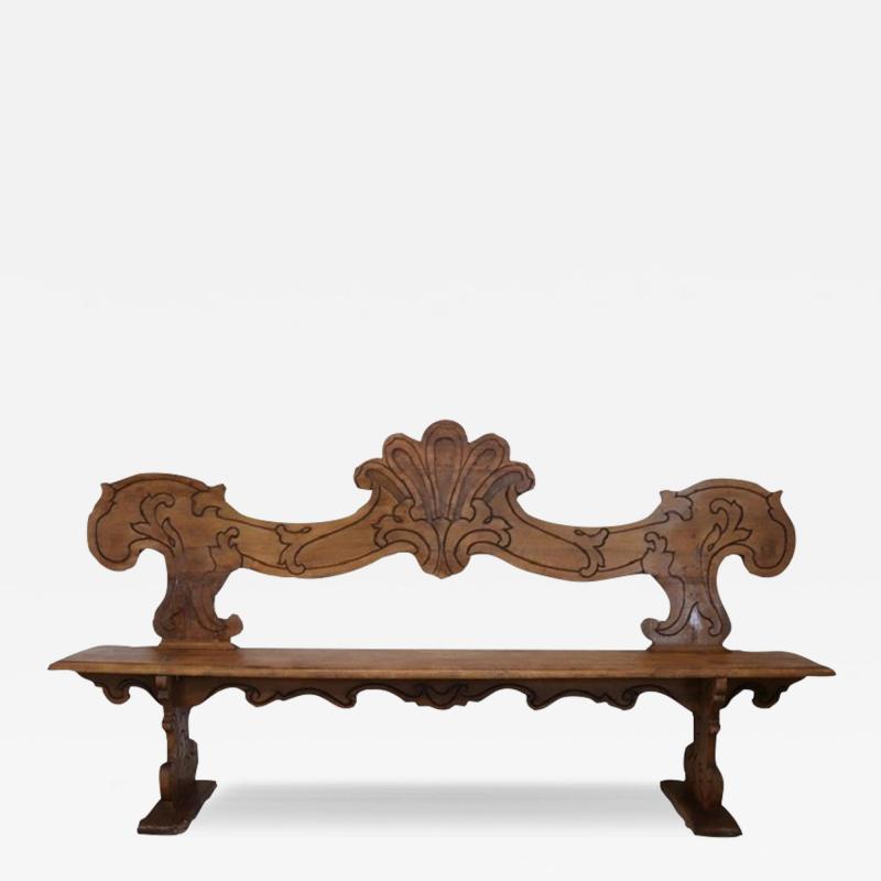 Italian Antique Rustic Bench in Carved Walnut Wood