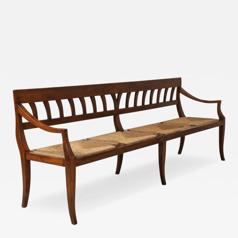 Italian Antique Walnut Bench with Rush Seats circa 1800