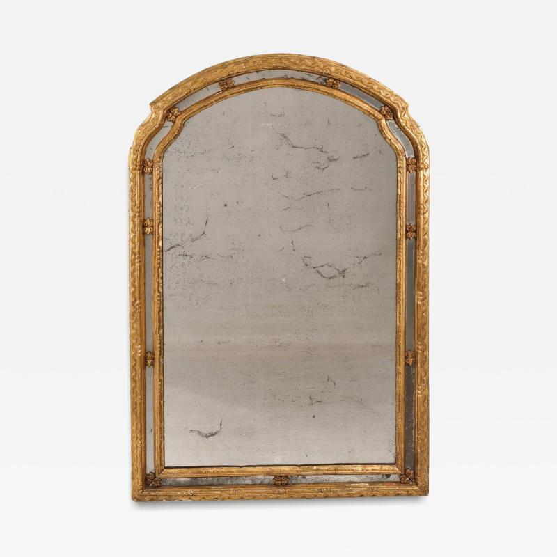Italian Arched Paneled Giltwood Mirror circa 1820