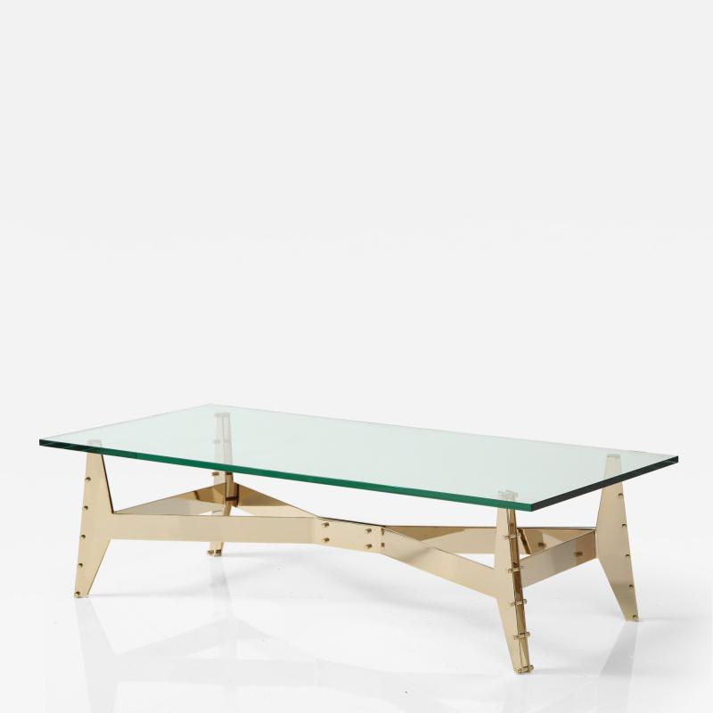 Italian Architectural Base Modernist Coffee Table With Glass Top