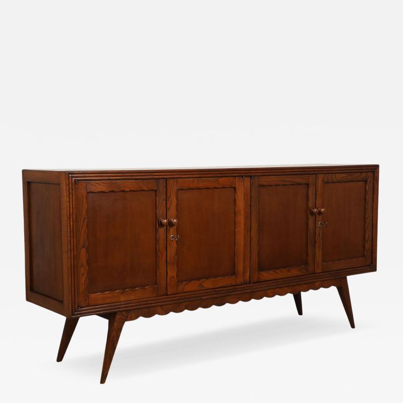 Italian Art Deco Carved Oak Credenza circa 1940s