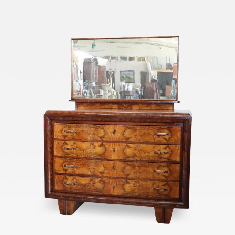 Italian Art Deco Chest of Drawers with Mirror Restored