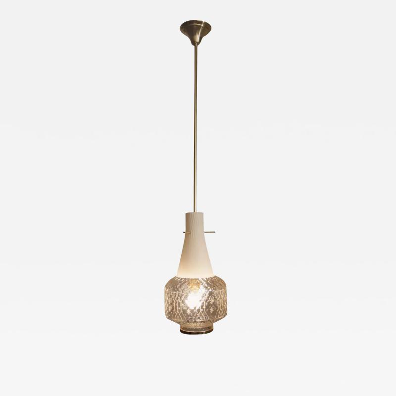 Italian Art Deco Decorative and Satin Glass Hanging Lamp 1950s