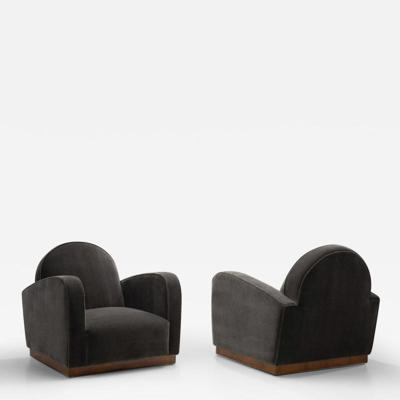 Italian Art Deco Lounge Chairs in Petrol Mohair Italy 1930s