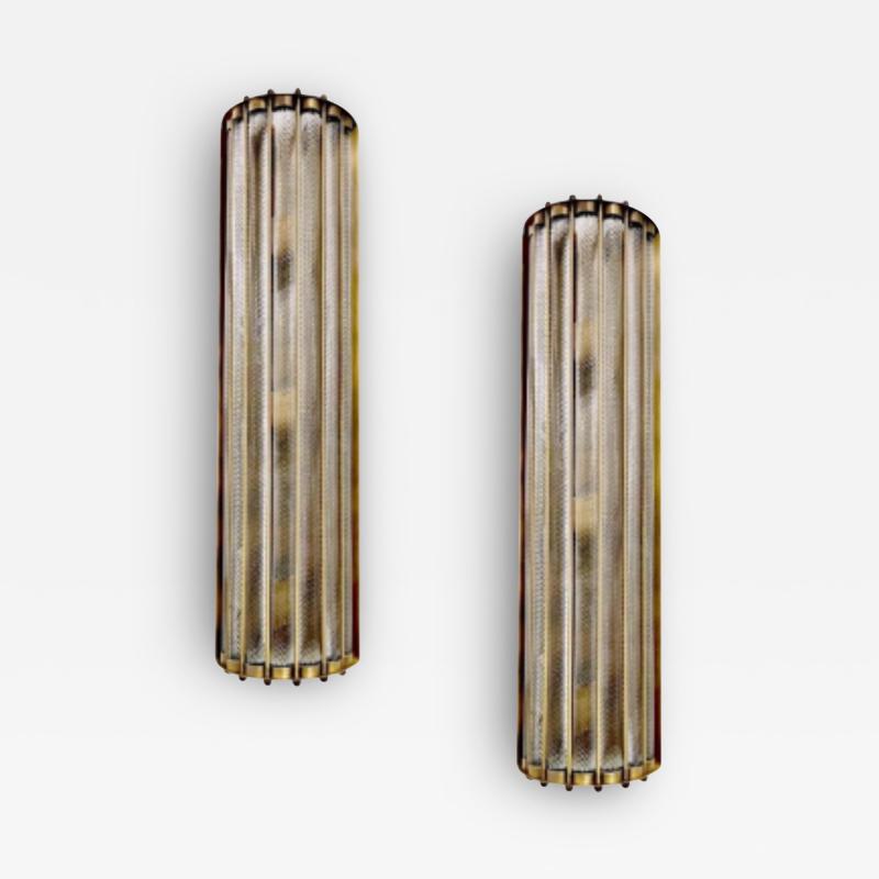 Italian Art Deco Style Crystal Murano Glass Half Moon Tall Bronze Flush Sconces