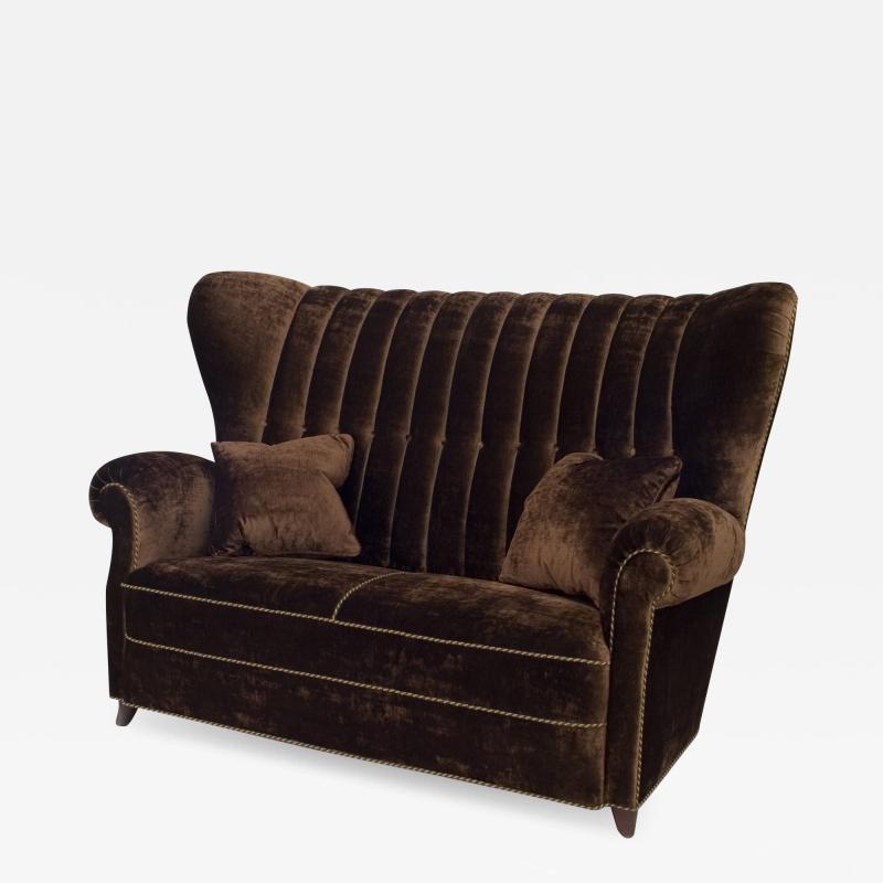 Italian Art Modern Brown Velvet Loveseat