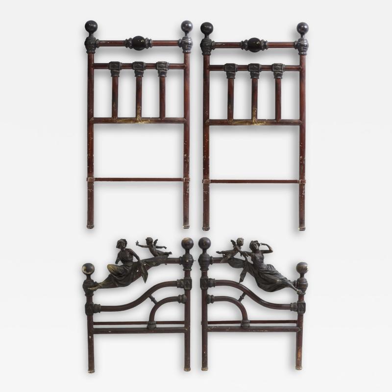 Italian Art Nouveau Iron and Bronze Double Bed 1900 Italy