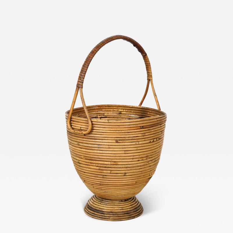 Italian Bamboo Basket with Handle Italy circa 1950