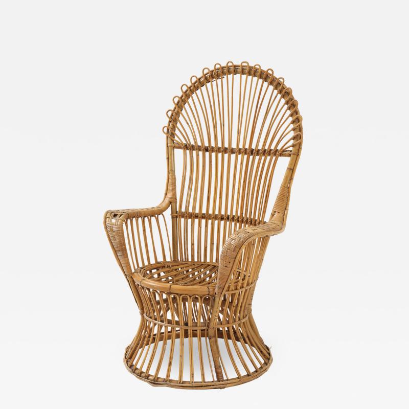 Italian Bamboo and Rattan High Back Armchair