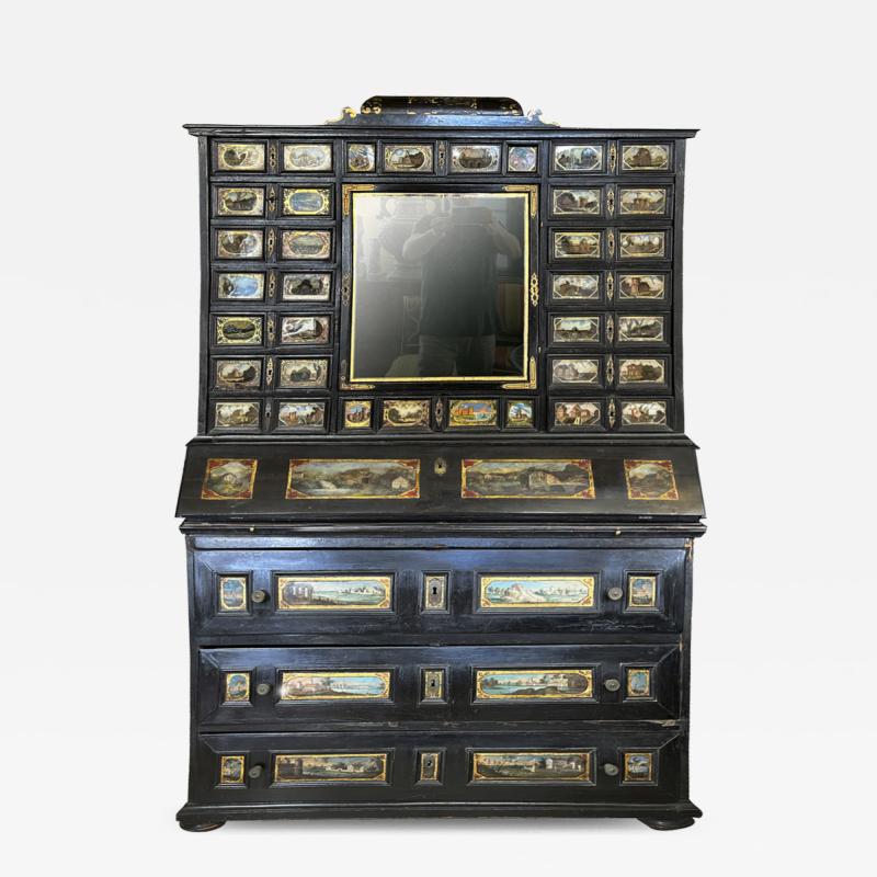 Italian Baroque Ebonized and Eglomise Bureau Cabinet