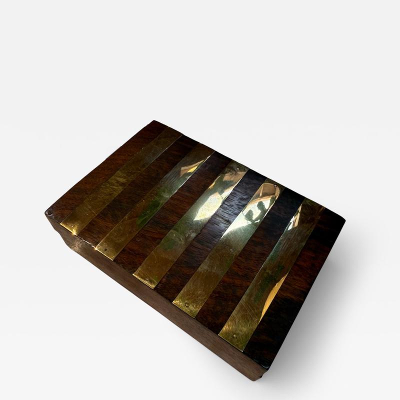 Italian Brass Banded Wood Box 1970s