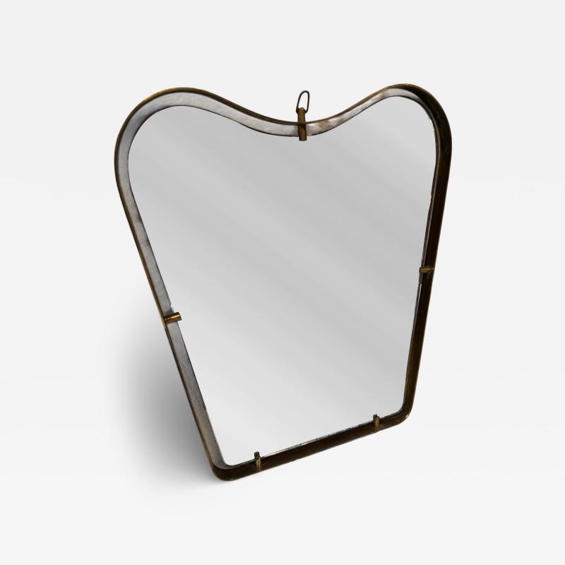 Italian Brass Framed Organic Mirror with Aged Glass 1950s
