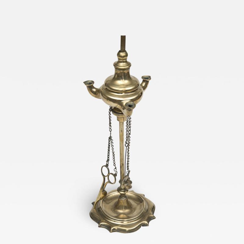 Italian Brass Lucerne Oil Lamp Electrified