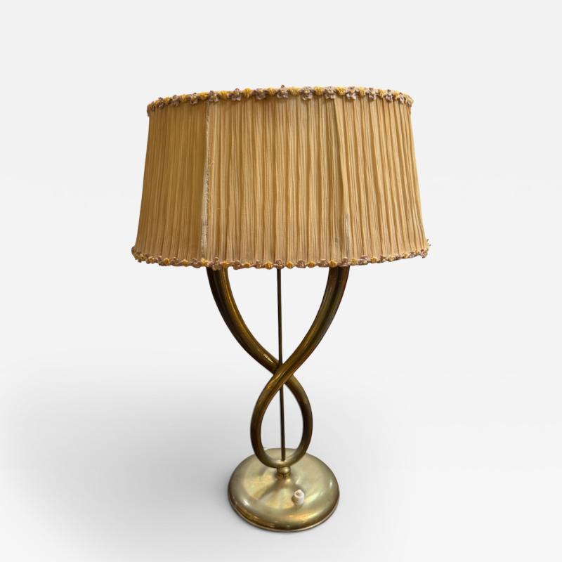 Italian Brass Table Lamp with Twisted Loop Base and Pleated Shade 1950s