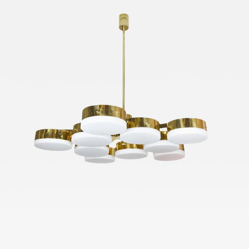 Italian Brass and Frosted Glass Chandelier