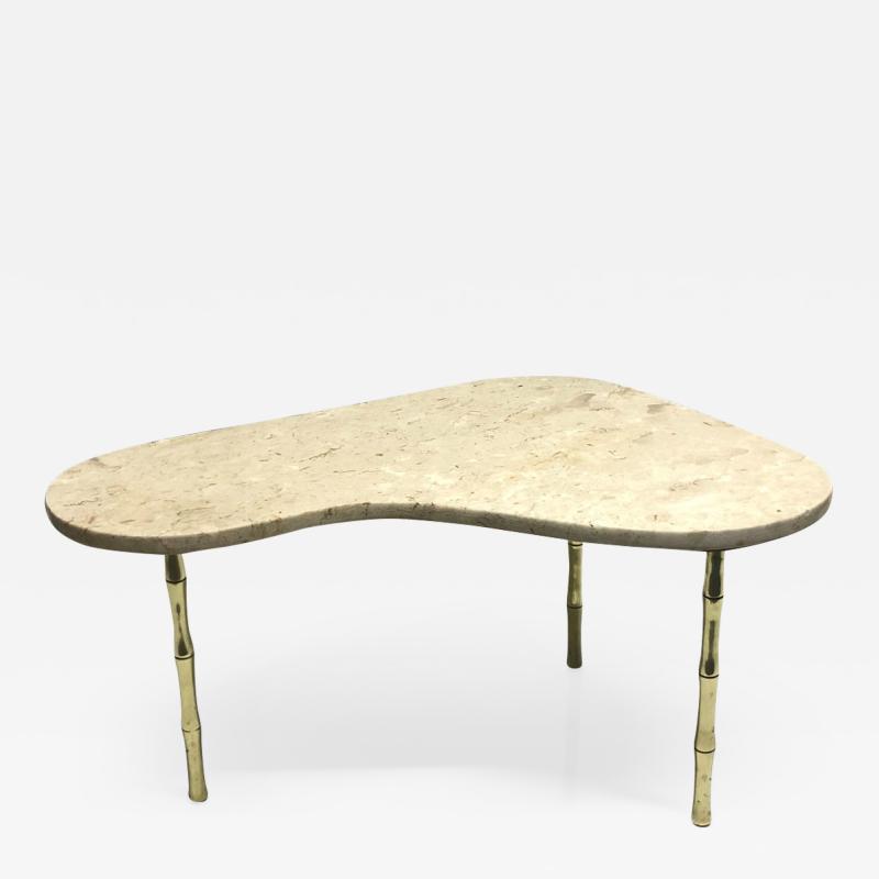 Italian Brass and Marble Top Boomerang Shaped Coffee Table