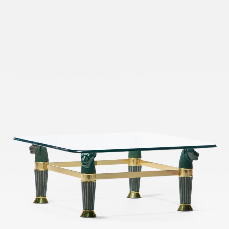 Italian Bronze Brass Panther Head Coffee Table c 1980
