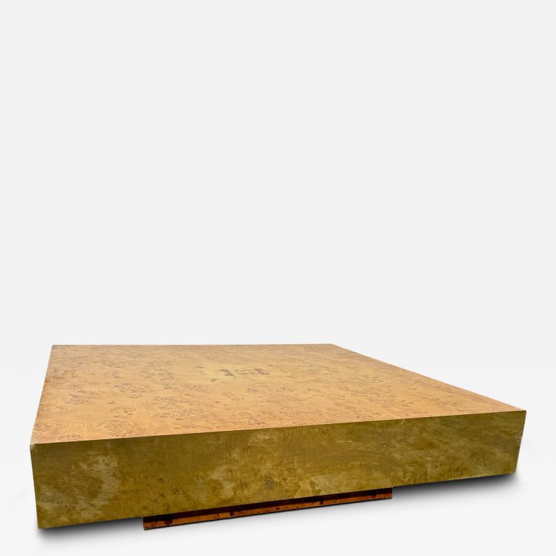 Italian Burl Wood Coffee Table with Brass Frame 1970s