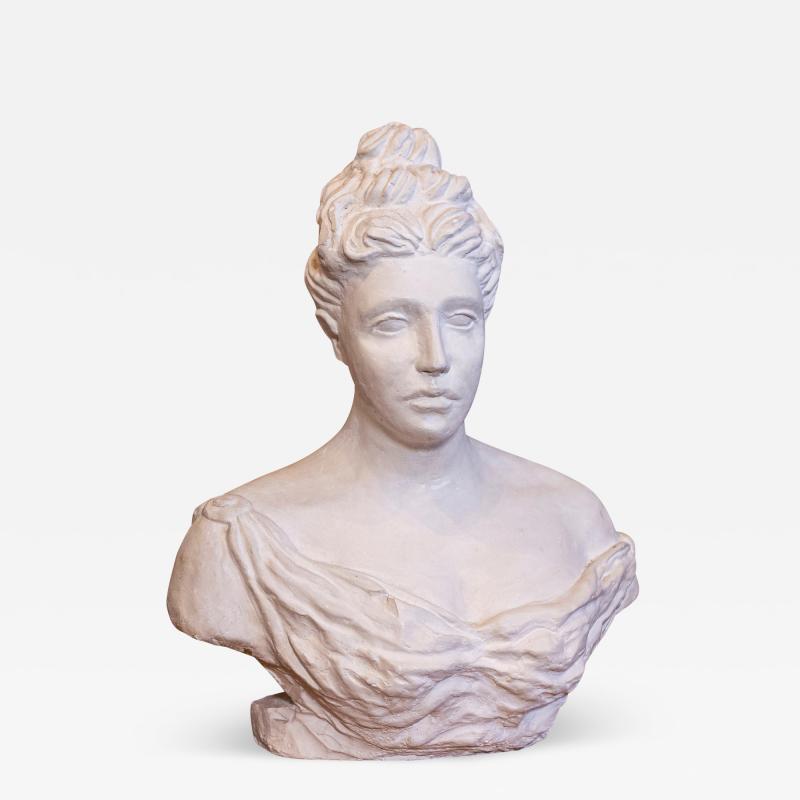 Italian Bust of a Woman Wearing a Creased Dress with Fibula 20th Century