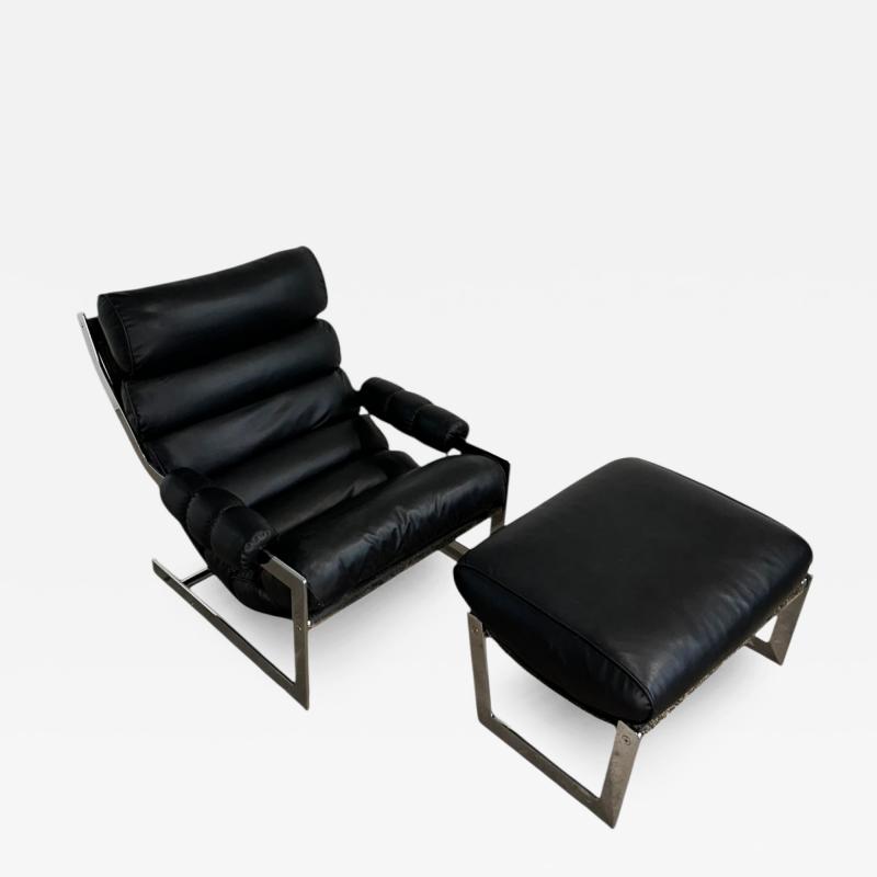 Italian Cantilever Chrome Lounge Chair and Ottoman 1970