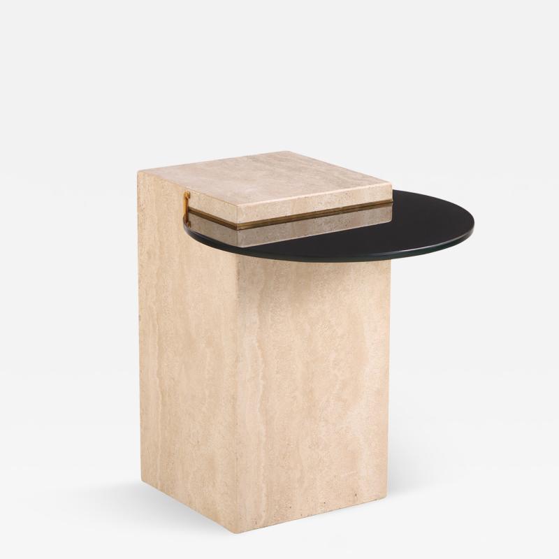 Italian Cantilevered Glass and Travertine Side Table 
