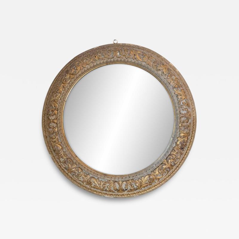 Italian Carved Giltwood Round Mirror 19th Century