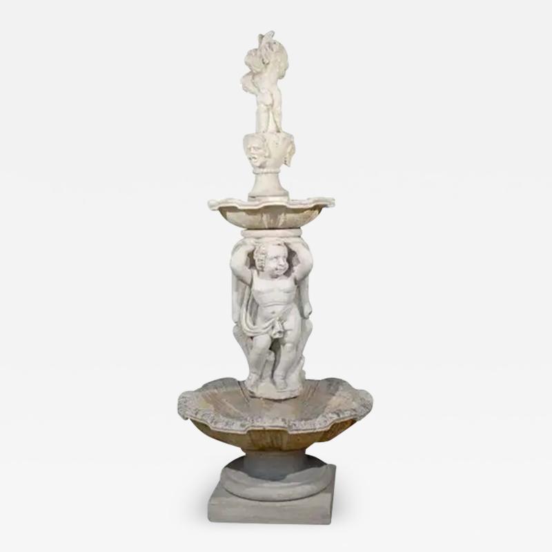 Italian Carved Stone Two Tiered Garden Fountain from Vicenza