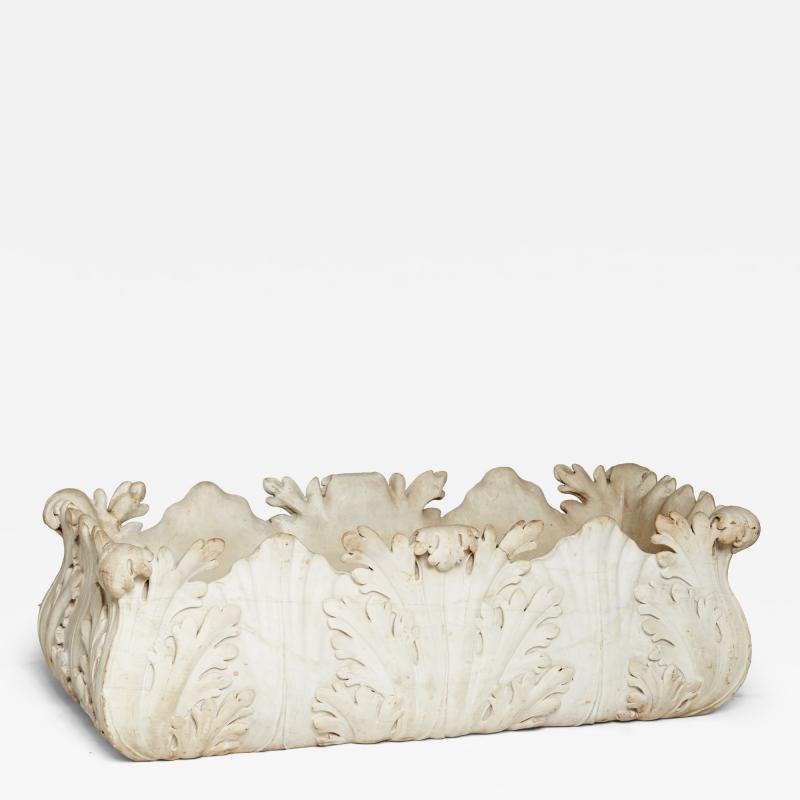 Italian Carved White Marble Jardini re with Acanthus Leaves
