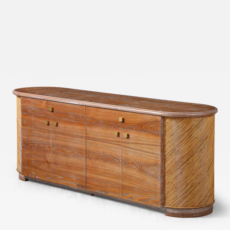 Italian Cerused Oak and Bamboo Cabinet or Buffet circa 1970