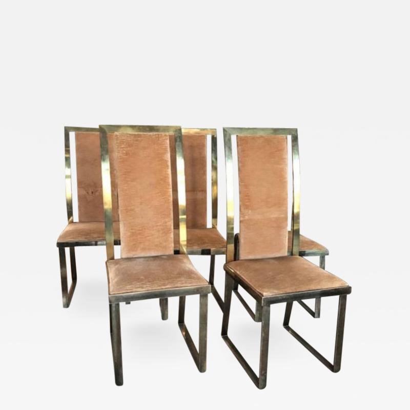 Italian Chairs in Massive Brass 1960 Set of Six