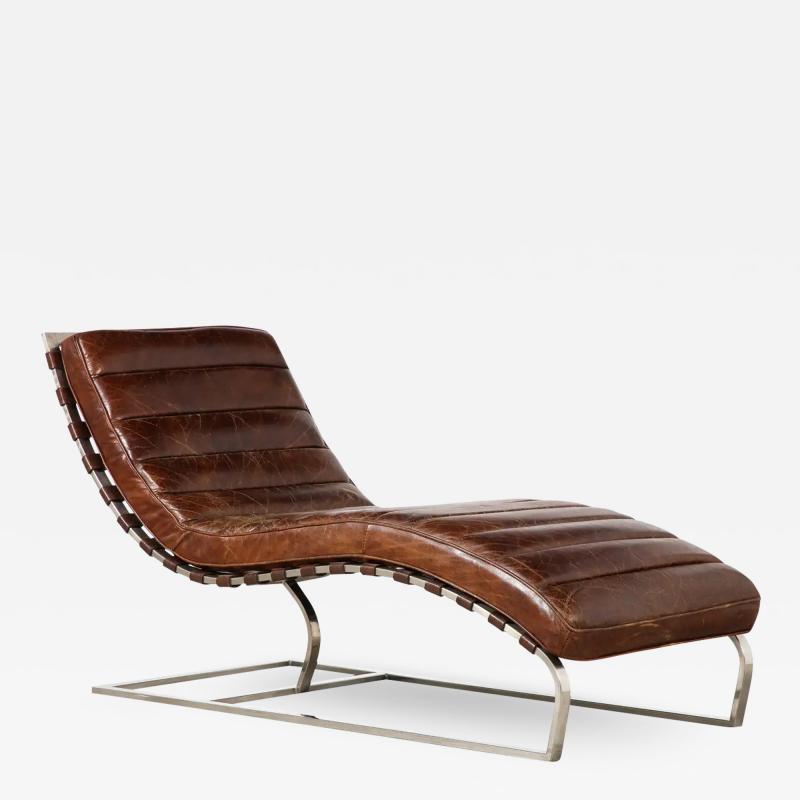 Italian Channeled Leather and Chrome Chaise Longue 1970
