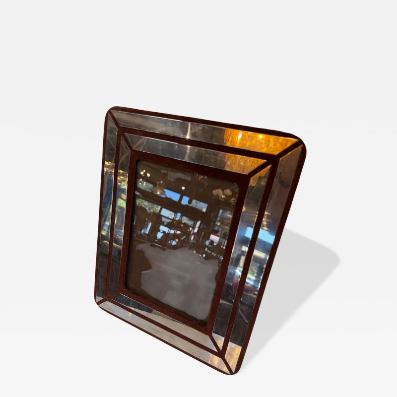 Italian Chrome and Burgundy Suede Picture Frame 1970s