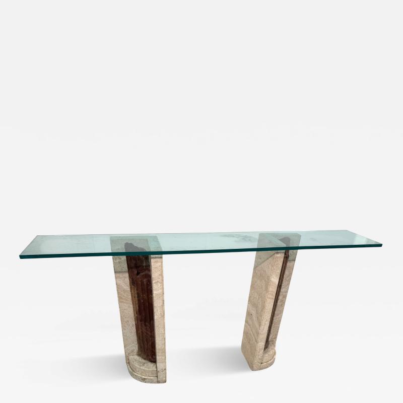 Italian Console Table with Travertine Base and Ancient Column Fragment