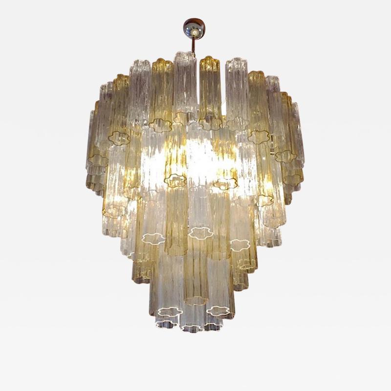 Italian Contemporary Amber Crystal Clear Murano Glass Tronchi Star Chandelier