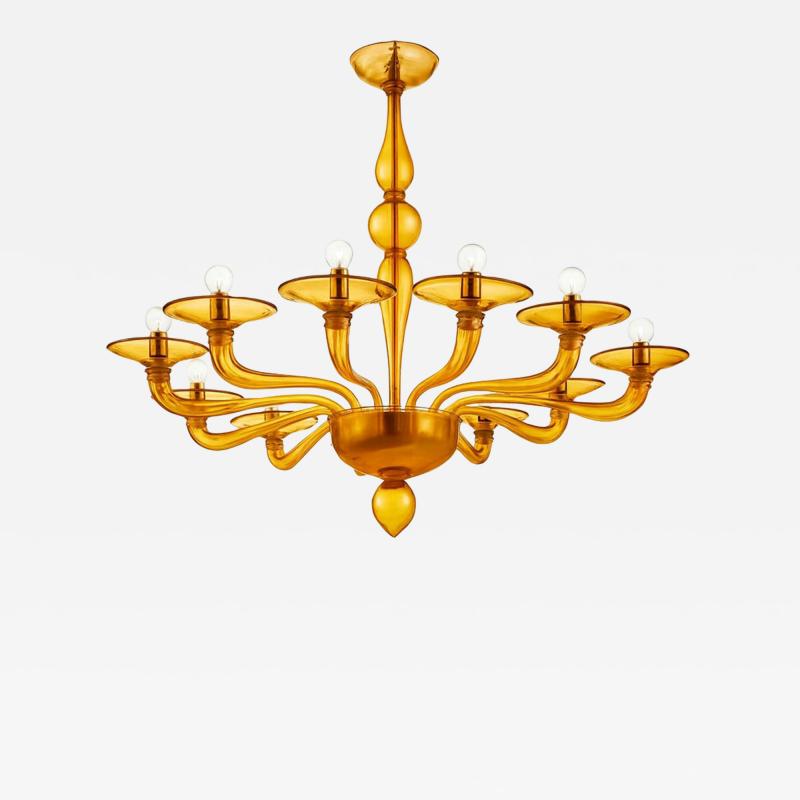 Italian Contemporary Amber Murano Style Glass Chandelier
