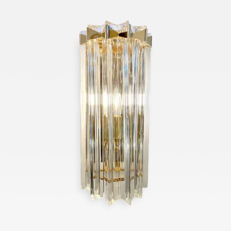 Italian Contemporary Minimalist Brass Crystal Clear Murano Glass Sconce