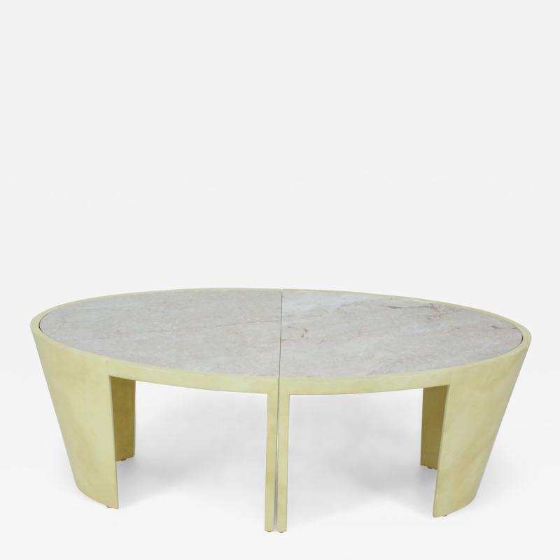 Italian Contemporary Two Piece Oval Parchment and Marble Coffee Table
